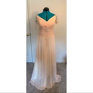 Ethereal Chiffon Evening Gown with Beaded Sleeves